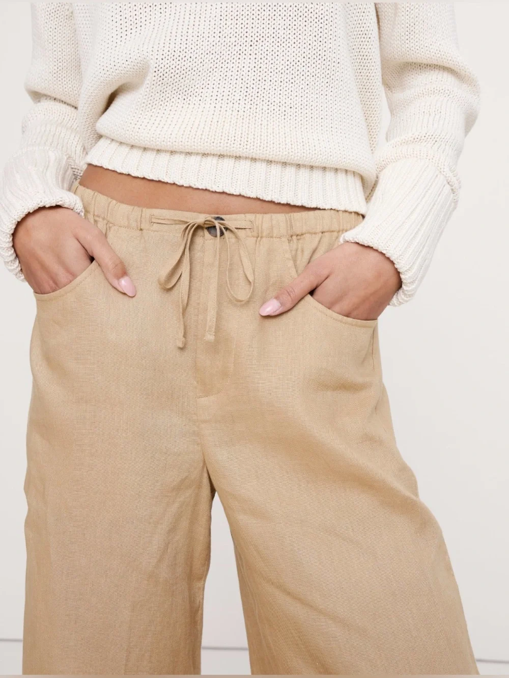 BANANA REPUBLIC THE STUDIO WIDE-LEG DRAWSTRING PANT IN LINEN
